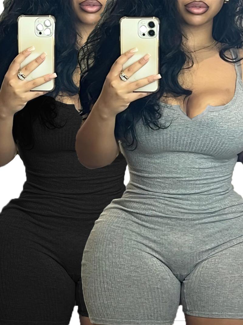 Women's Solid Backless Sleeveless Jumpsuit, Casual High Waist Tight-fitting Jumpsuit for Summer, Ladies Clothes for Daily Wear