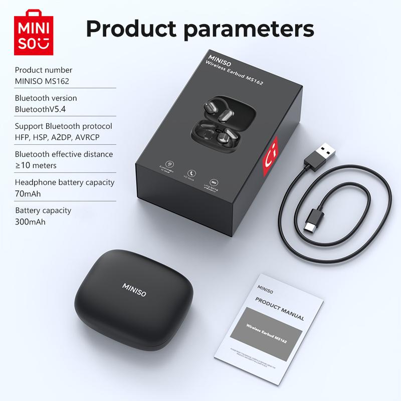 MINISO MS162 Wireless Translation Earbuds with APP Stereo Headset Built-in Microphone Headphones Bluetooth 5.4 Headset 30 Hours Long-lasting Battery Life High-quality Sound Earphones Suitable for Gym Running Exercise