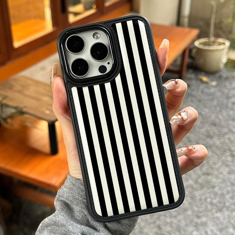 Full-Edge Leather Texture Protective Case for iPhone Series, Simple Aesthetic Striped Phone Case Accessories, Durable Design for Daily Use & Protection