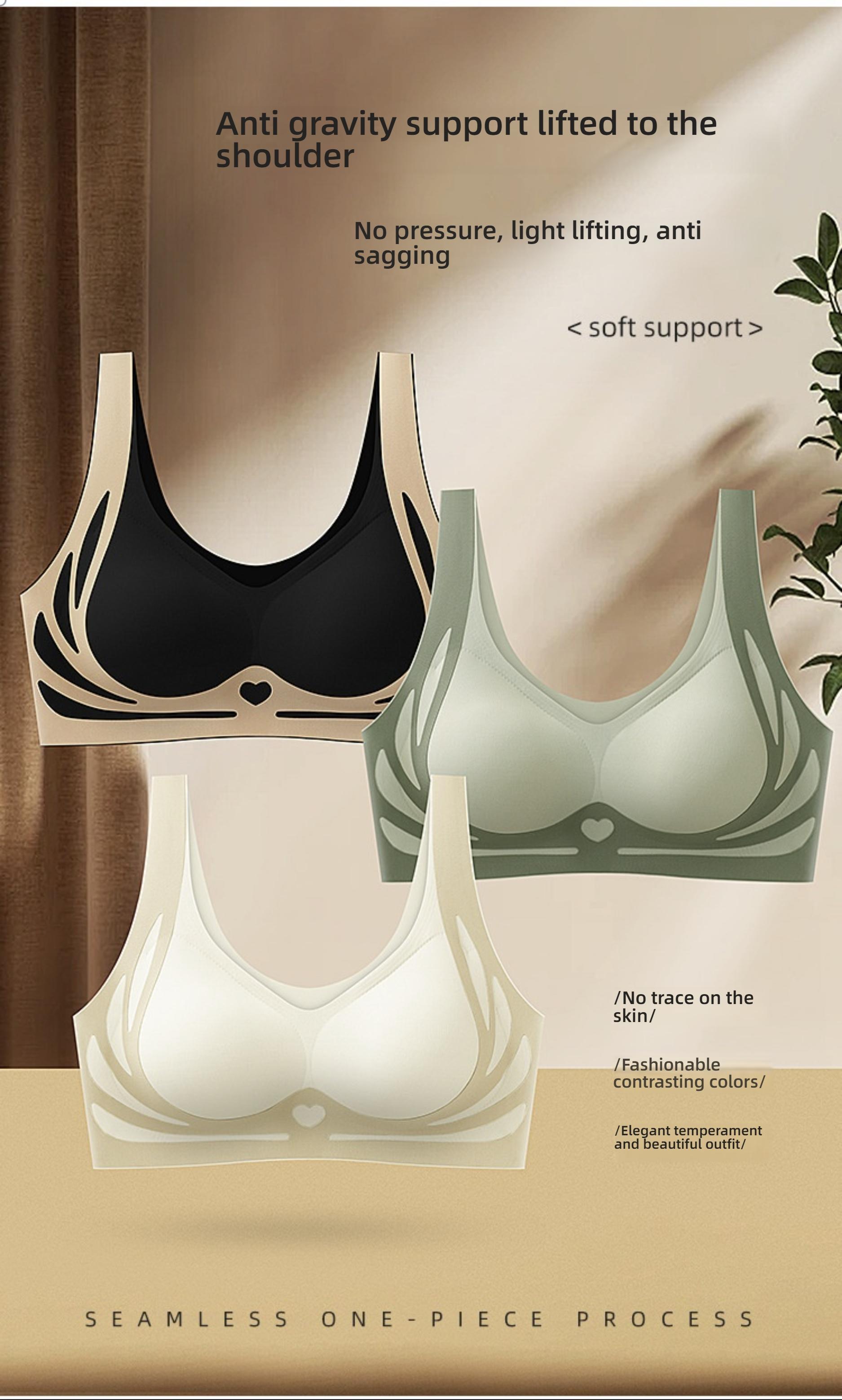 Wireless Backless Fixed Cup Anti-Gravity Soft Support Small Bust Lift Prevent Sagging Underwire Bra, Plus Size Women's Bras