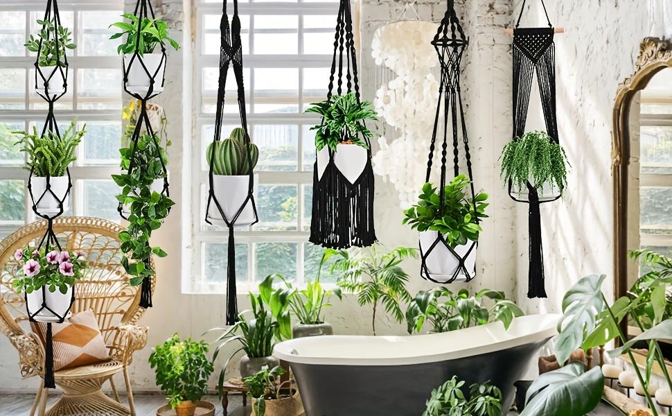 6-Pack Handmade Woven Plant Pot Hangers, Indoor And Outdoor Flower Pot Hanging Baskets, Handmade Woven Plant Hanging Stands, Suitable For Bohemian Home, Patio, And Garden Decoration (Plants And Flower Pots Not Included)