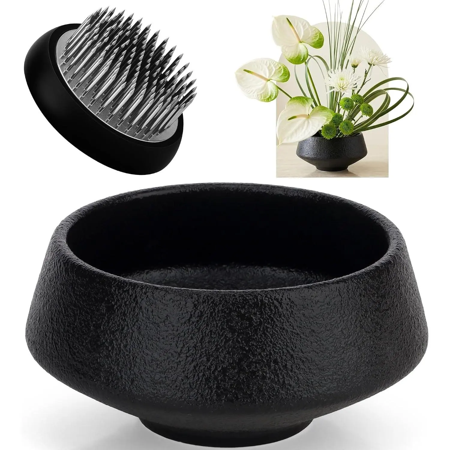 Small Japanese Ikebana Vase Kit with Kenzan Flower Frog for DIY Floral Arrangement Home Decor