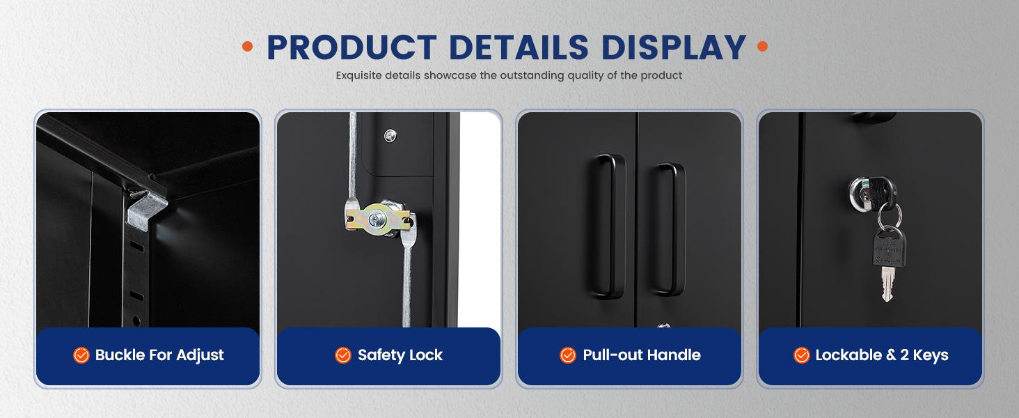 Yizosh Metal Storage Cabinet with 2 Adjustable Shelves, Steel Counter Cabinet with Lockable Doors for Home Office (Black)