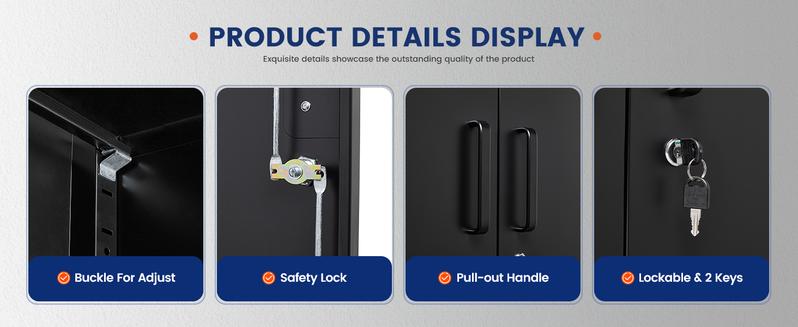 Yizosh Metal Storage Cabinet with 2 Adjustable Shelves, Steel Counter Cabinet with Lockable Doors for Home Office (Black) Yizosh Metal Storage Cabinet with 2 Adjustable Shelves, Steel Counter Cabinet with Lockable Doors for Home Office (Black)