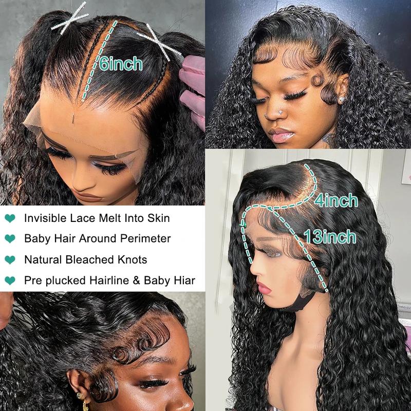 Deep Wave 13x6 Hd Curly Lace Front Human Hair Wigs Pre Plucked 13x4 Water Wave Lace Frontal Wigs For Women 180% Density