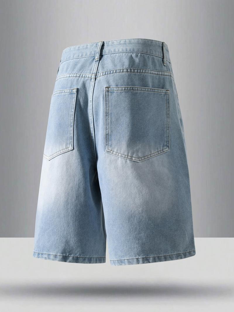 Men's Solid Color Denim Shorts, Loose Casual Comfy Straight Leg Shorts for Summer, Men's Bottoms for Daily Wear