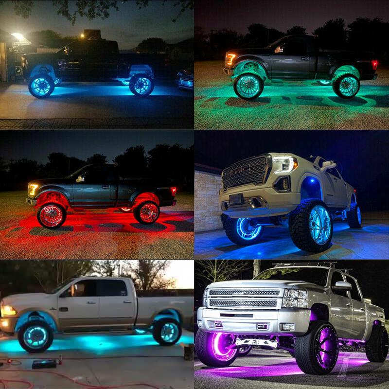 17.5" RGB & Chasing Flow Double Row LED Wheel Ring Rim Lights For Truck Car set