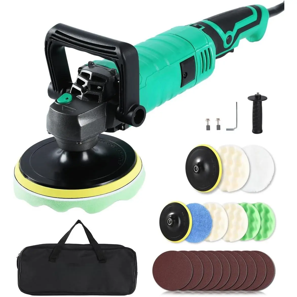 Buffer Polisher, 1600W 7 Inch/6 Inch Pure Copper Motor Car Buffers and Polishers Kit, 7 Variable Speeds 1000-3500 RPM Car Polishers and Buffers, Ultra-long Cord for Car Boat Polishing Waxing.