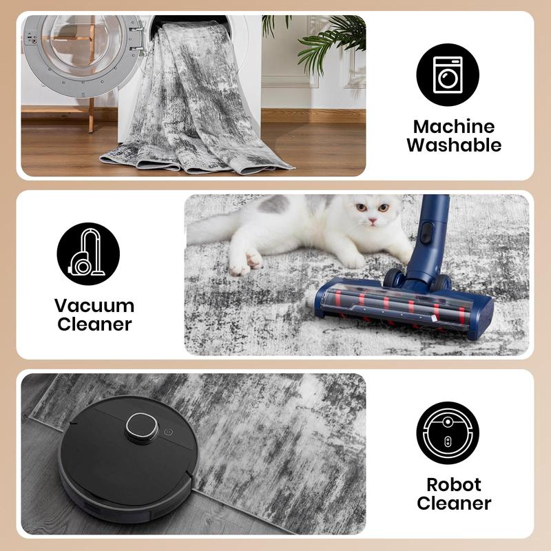 Abstract Faux Cashmere Area Rug, Washable Rug With Non-Slip Backing, Low Pile Area Rug Carpet For Living Room Bedroom Dining Room, Grey, Khaki, Blue, 4x6, 5x7, 6x9, 8x10, 9x12 Feet