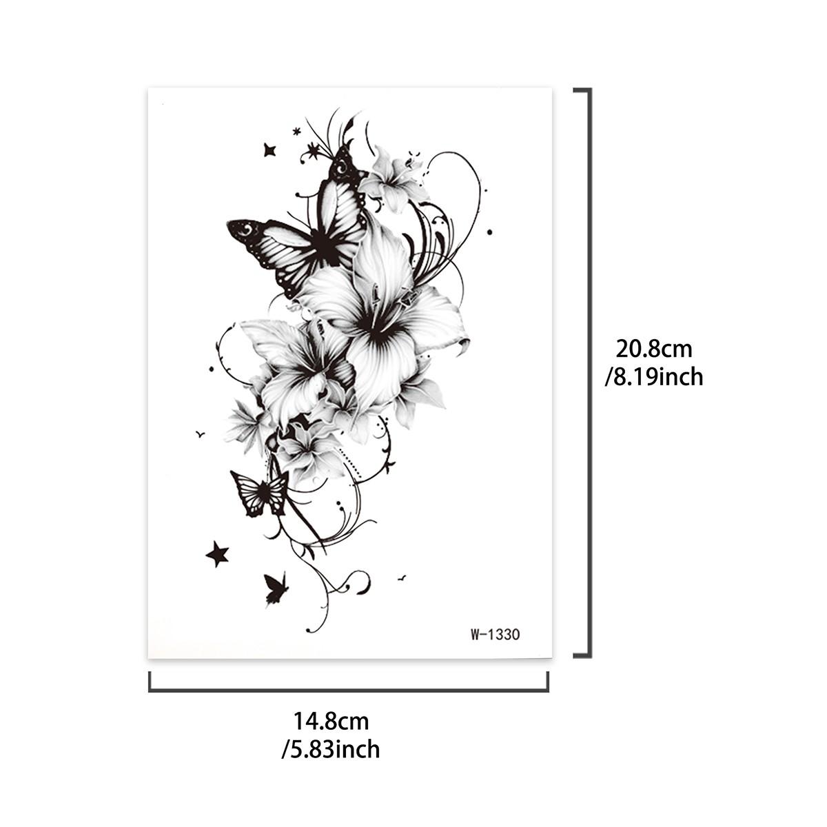 Delicate Butterfly Floral Temporary Tattoo, Waterproof Long-Lasting Body Sticker for Women, Trendy Party Decorations, 1pcs