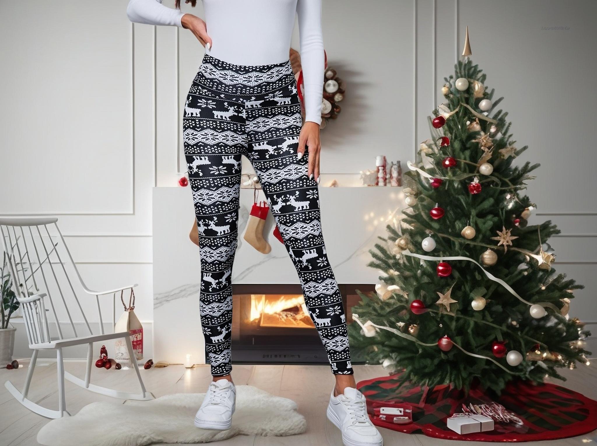 Women's Christmas Winter Warm High-Waisted Elastic Fashion Slim Fit Bottoms, Casual Sporty Style, All Seasons Wear High Stretch Leggings