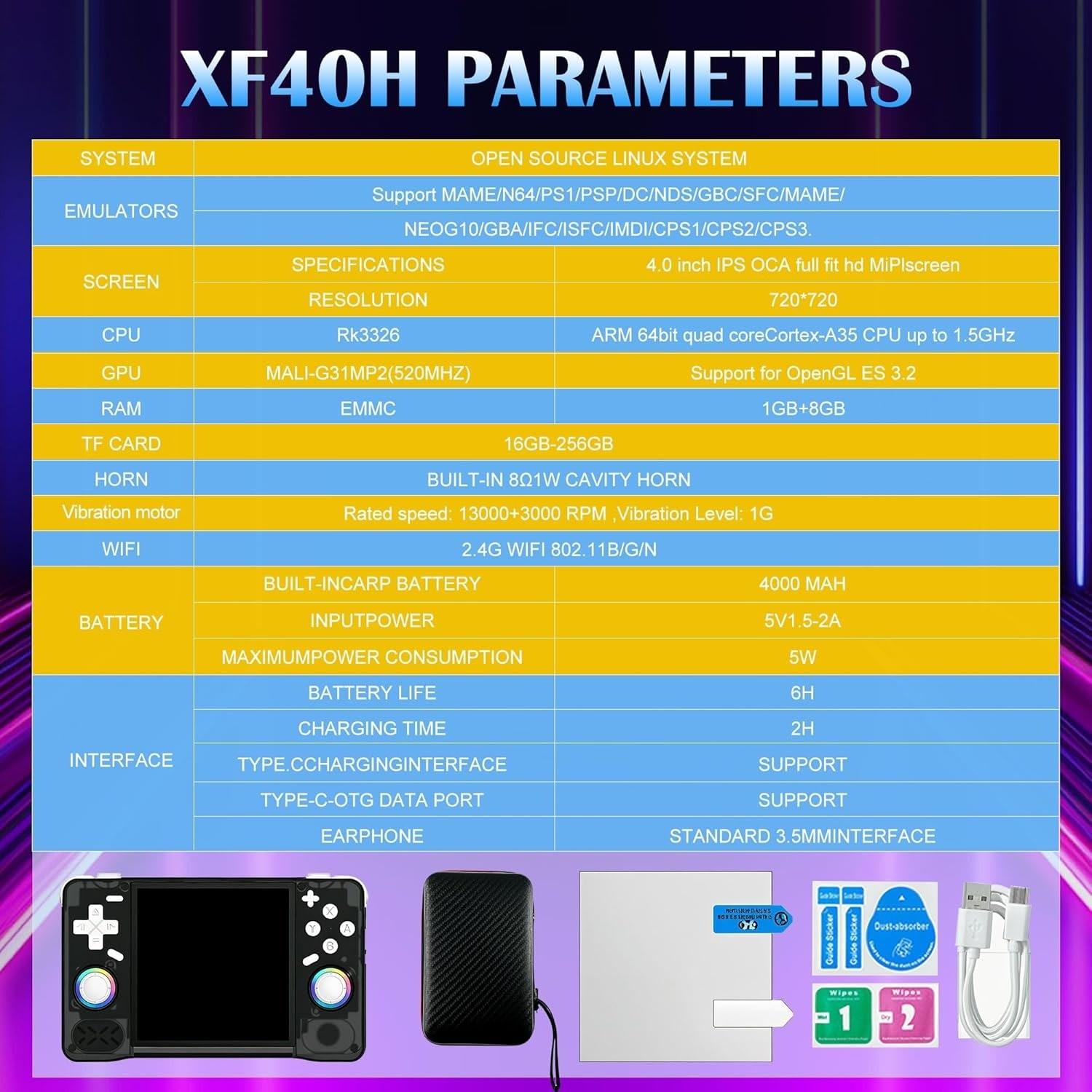 Xf40h Retro Handheld Gaming Console, WiFi Multiplayer, Hall Effect Switch Buttons, 2.4g Wireless Controller, 18000+ Classic Games, 4000mah Battery