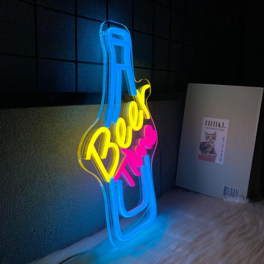 Beer Time Neon Sign Led Wall Decor Man Cave Neon Light Up Signs Wall Art for Home Room Bar Bedroom USB Powered