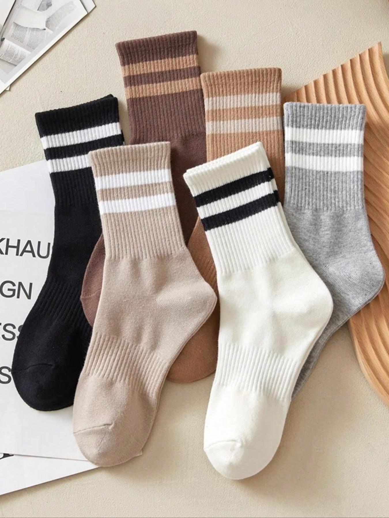 Women's Striped Breathable Casual Business Sports Running Cycling Socks, Comfortable Mid-Calf Style, Autumn Winter Fashion, Unisex Design, Casual Daily Socks