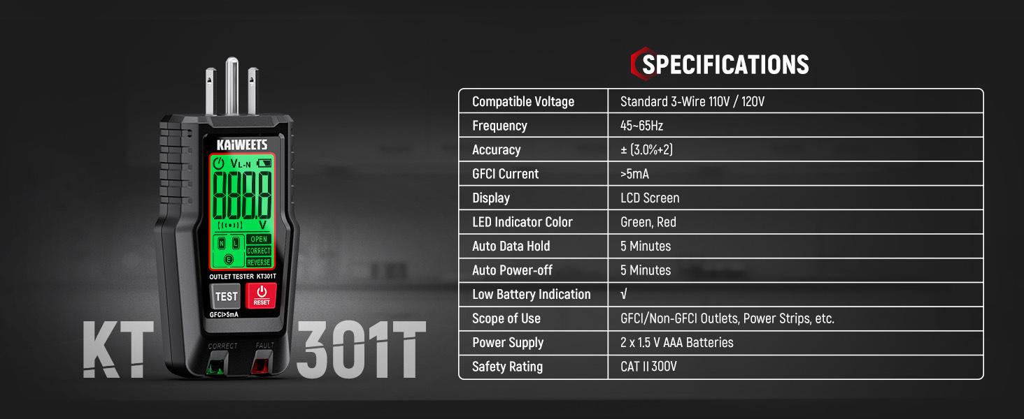 GFCI Outlet Tester with LCD Display, 3-Prong Receptacle Wiring Detector, Voltage Checker, Auto Hold, Diagnostic Tool for 120V AC Home Outlets