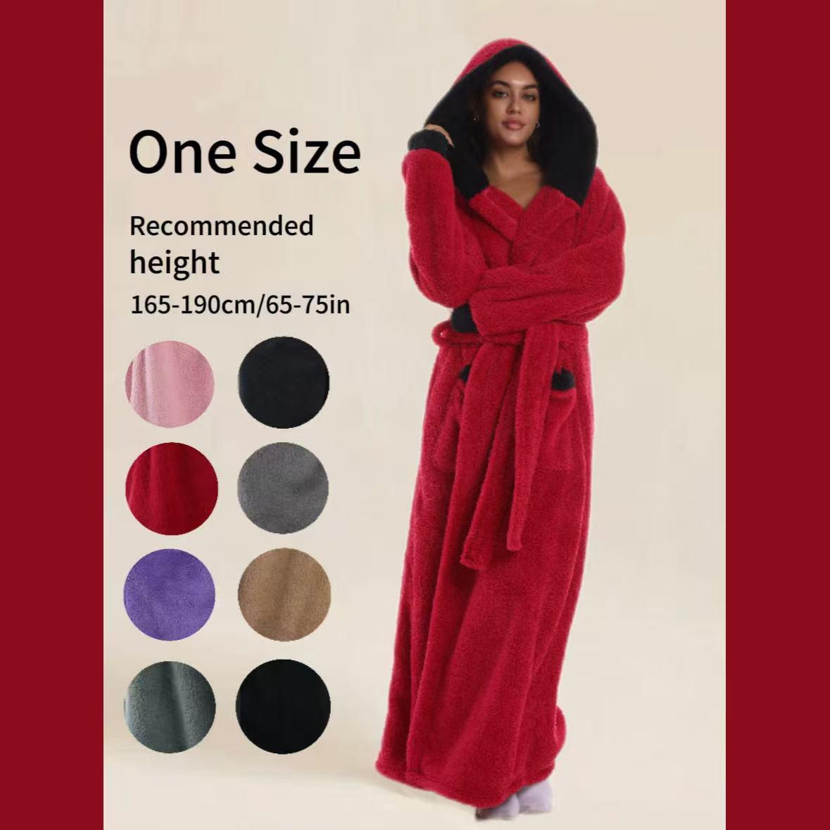 European Elegant Coffee Leopard Print Flannel Bathrobe Loungewear Nightwear, Hooded with Belt and Pockets, Unisex Fit, Soft and Comfortable