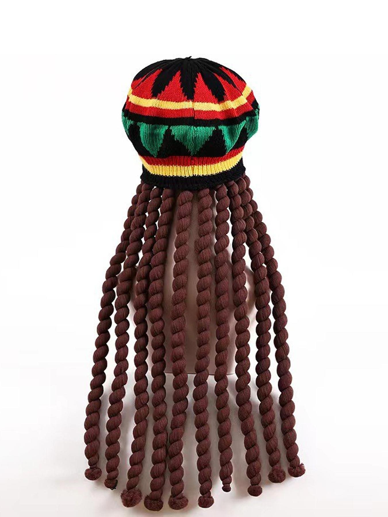 1pc Jamaican Rasta Rastafarian Hat with Black Dreadlocks Braids| Party Costume Wig Accessory