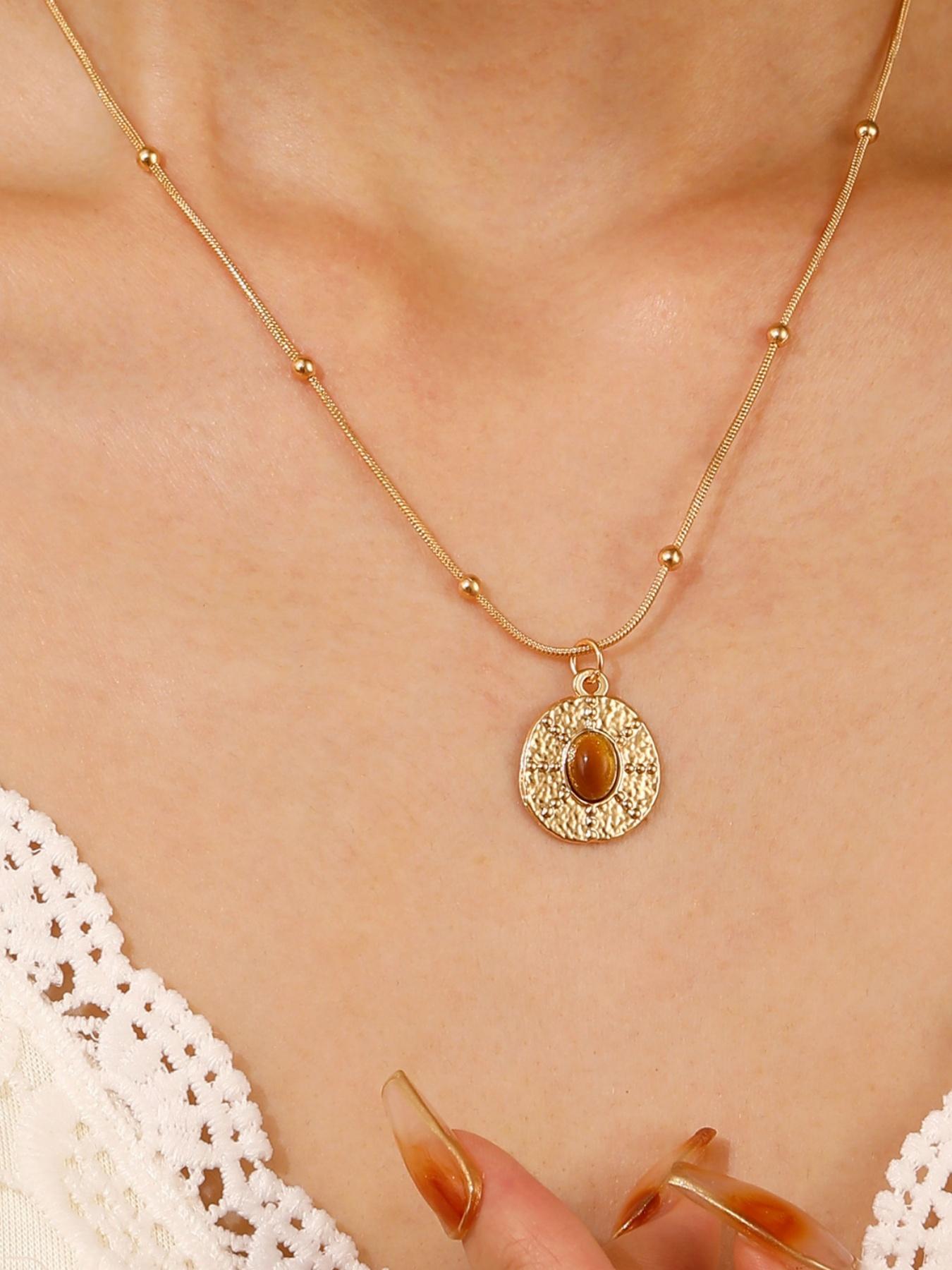 Meleard Tiger Eye Stone Necklace, High-End Unique Shirt Accessory Vintage Pendant Necklace, Suitable for Daily Wear