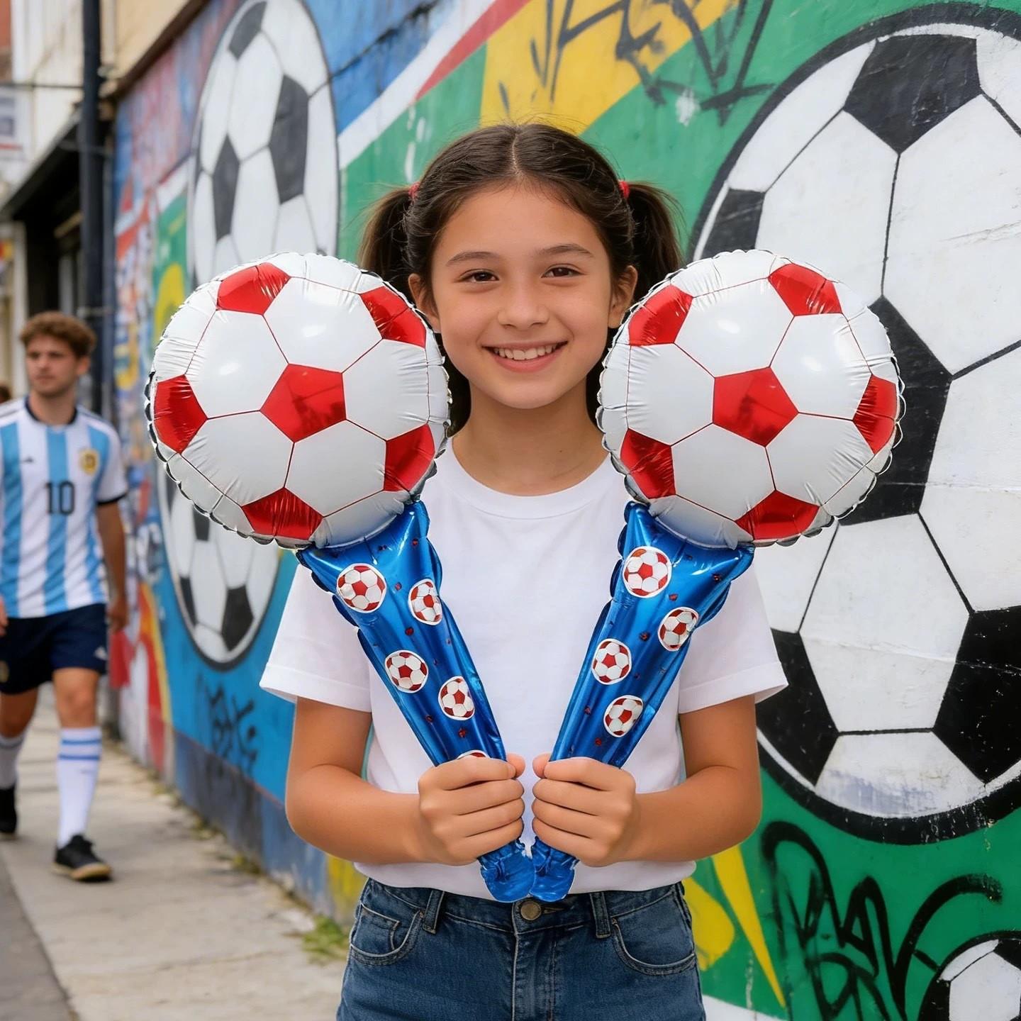8pcs 2026 World Cup-themed Set of 4 Soccer-Shaped Headbands and 4 Handheld Cheer Sticks with Foil Balloons—World Cup Party Decorations, Props, and Photo Backdrops