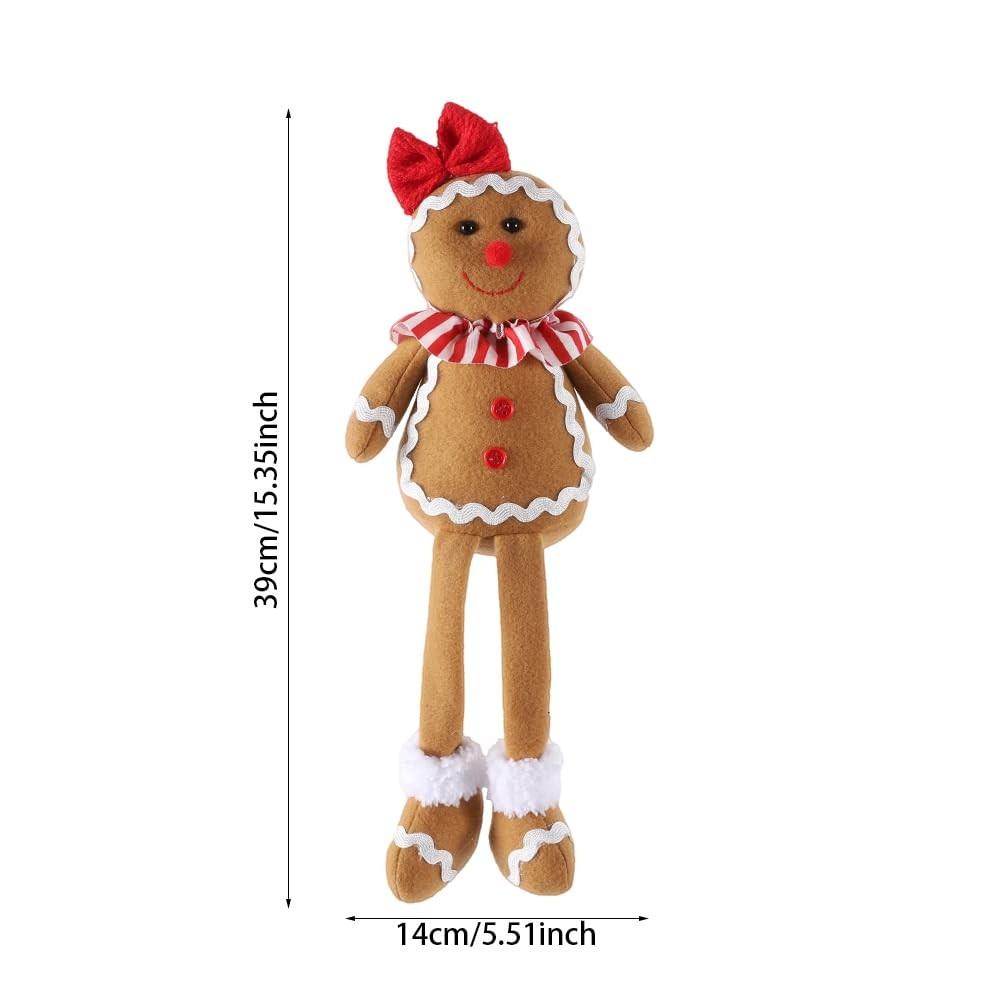 15-Inch Large Christmas Plush Gingerbread Man Doll, Boy Girl Version, Chef Hat and Bow, Decorative Ornament, Home Soft Toy, Holiday Decoration