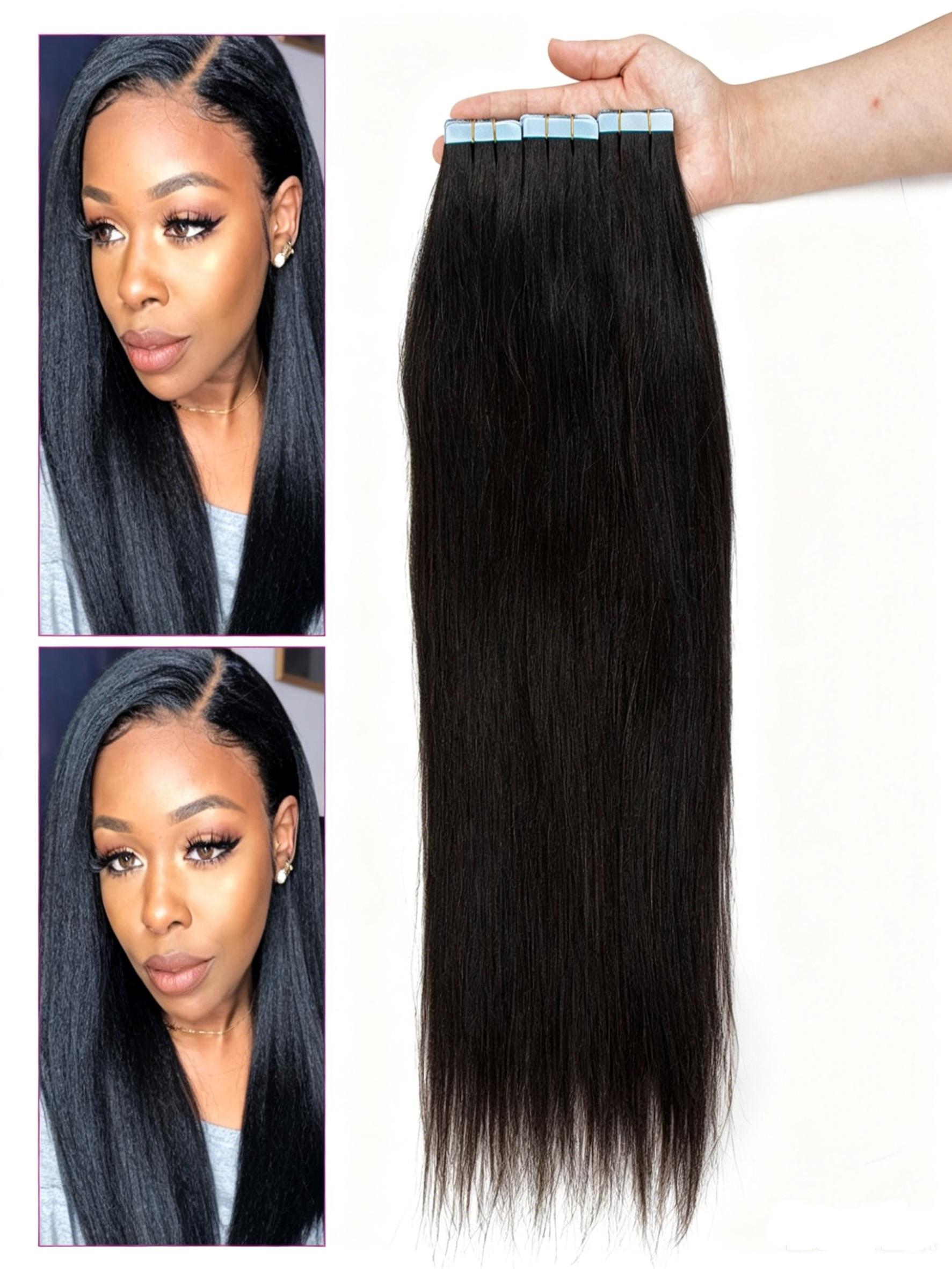 Light Yaki Tape In Hair Extensions Human Hair Silky Cuticle Remy Tape in Extensions Silk Pressed Yaki Tape ins 16-22inch 20pcs