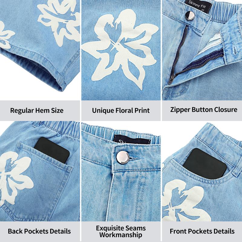 GINGTTO Men's Baggy Denim Shorts Printing Street Hip Hop Shorts Jeans Jorts Men Essentials New Shorts