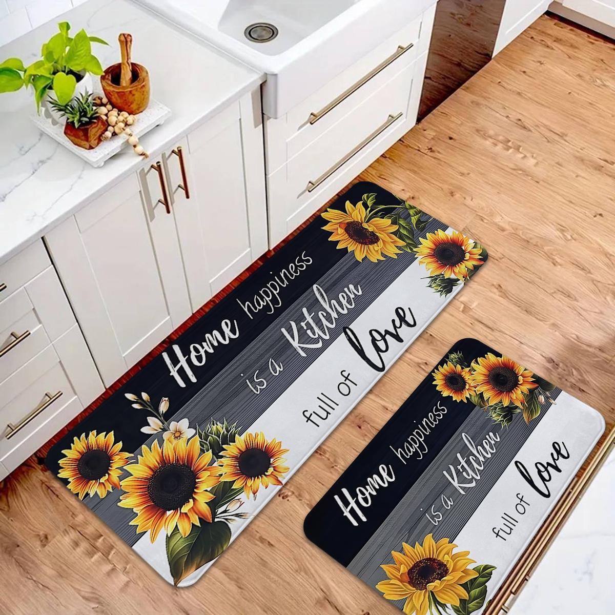 Sunflower Kitchen Anti slip Carpet Floor Mat, Retro Floor Printed Kitchen Anti fatigue Floor, Soft and Comfortable Flannel Floor, Suitable for Kitchen, Laundry Room, Bathroom, Living Room, Room Decoration Floor