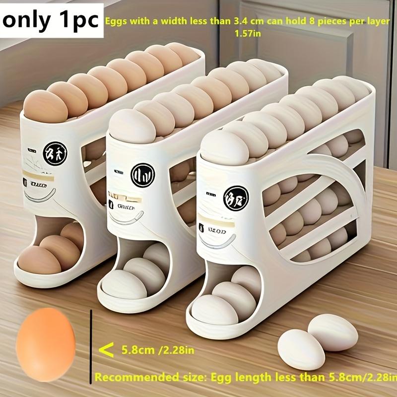 4-Layer Refrigerator Egg Storage Container Holds 32 Eggs, Side Door Design for Kitchen Organization, Automatic Rolling Multi-Layer Large Capacity Egg Tray