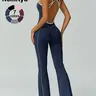 Women's color blocked Backless Sports Jumpsuit, Colorblock Sporty Jumpsuit, Sleeveless Workout Jumpsuit, Sportswear Jumpsuit, cinched waist sleeveless U-neck wide leg flared pants suitable for gym training outdoor running
