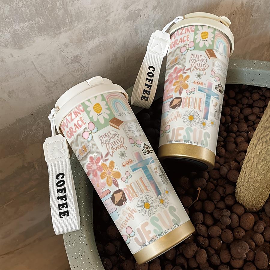 Premium Religious Double Wall Insulated Coffee Cup, 530ML Stainless Steel Vacuum Travel Mug with Straw and Lid, Ideal for Hot/cold Drinks, Flasks