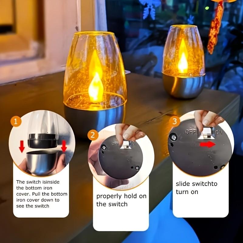 Solar Powered Flameless LED Candle Light, Decorative Outdoor Patio Lamp, Rechargeable 600mah Battery, Polished Metal Finish