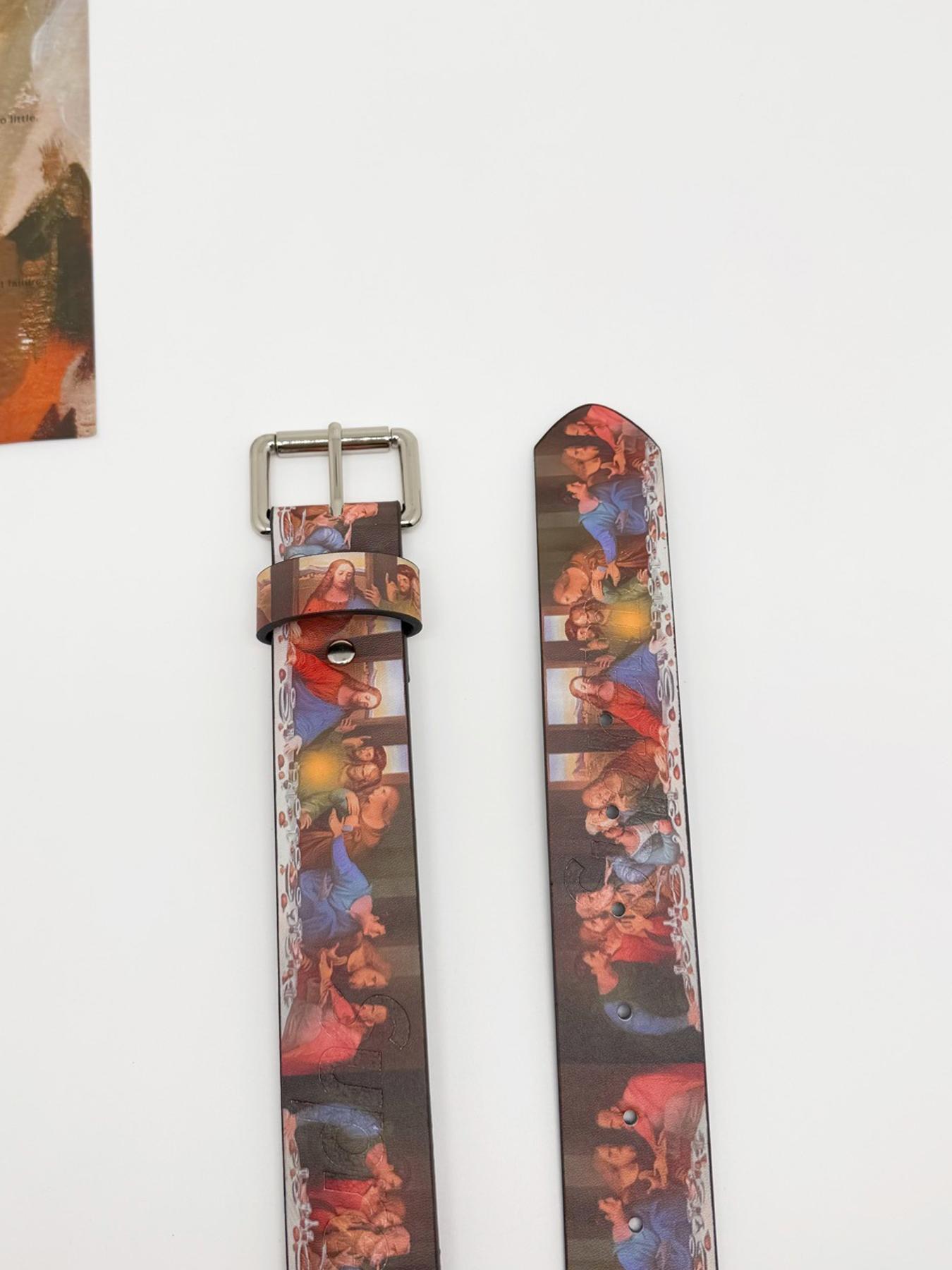 Women's Vintage  Leather Belts for Jeans Pants Fashion Trendy Exquisite Belt Ladies Belt with Silver Buckle & Oil Painting Print Street Style Belt Vintage Western Belt