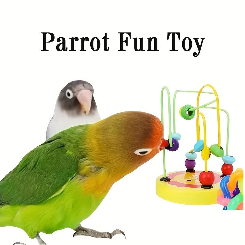 A wooden bird bead maze toy--durable chewing and educational toy for parrots, macaws, and lovebirds Large Rooftop Metal Cage Cockatiel with Stand Luxury Rolling Play Top Iron Flight Squirrel-proof Feeding Station