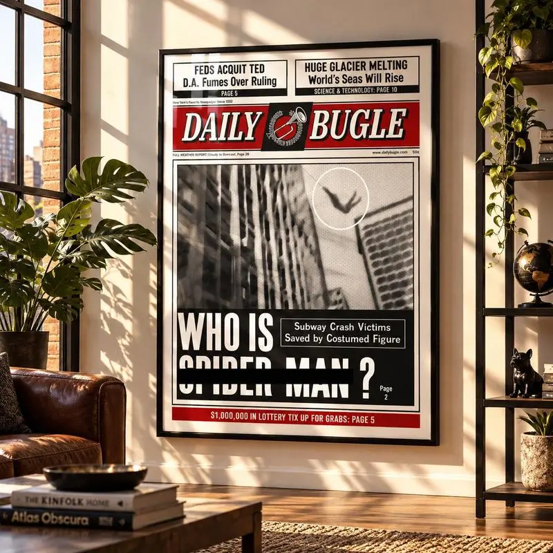 Vintage Superhero Newspaper Poster, Retro Comic Book Movie Style Wall Art, Classic Graphic Print for Bedroom Living Room, Nostalgic Comic Poster, Bold Pop Art Decor, Vintage Superhero Artwork