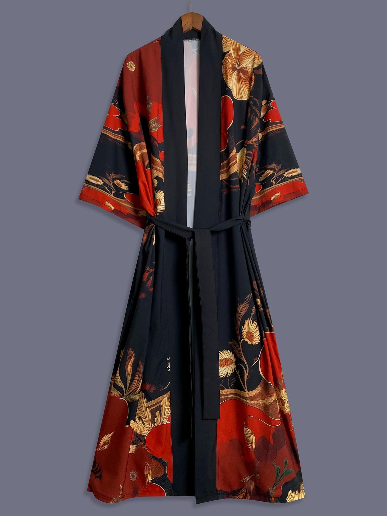Women's Japanese Style Kaftan, Animal Print Loose-Fit Kimono Jacket, Elegant Party Outerwear, Summer Street Fashion, Beach Travel Coat, Womenswear
