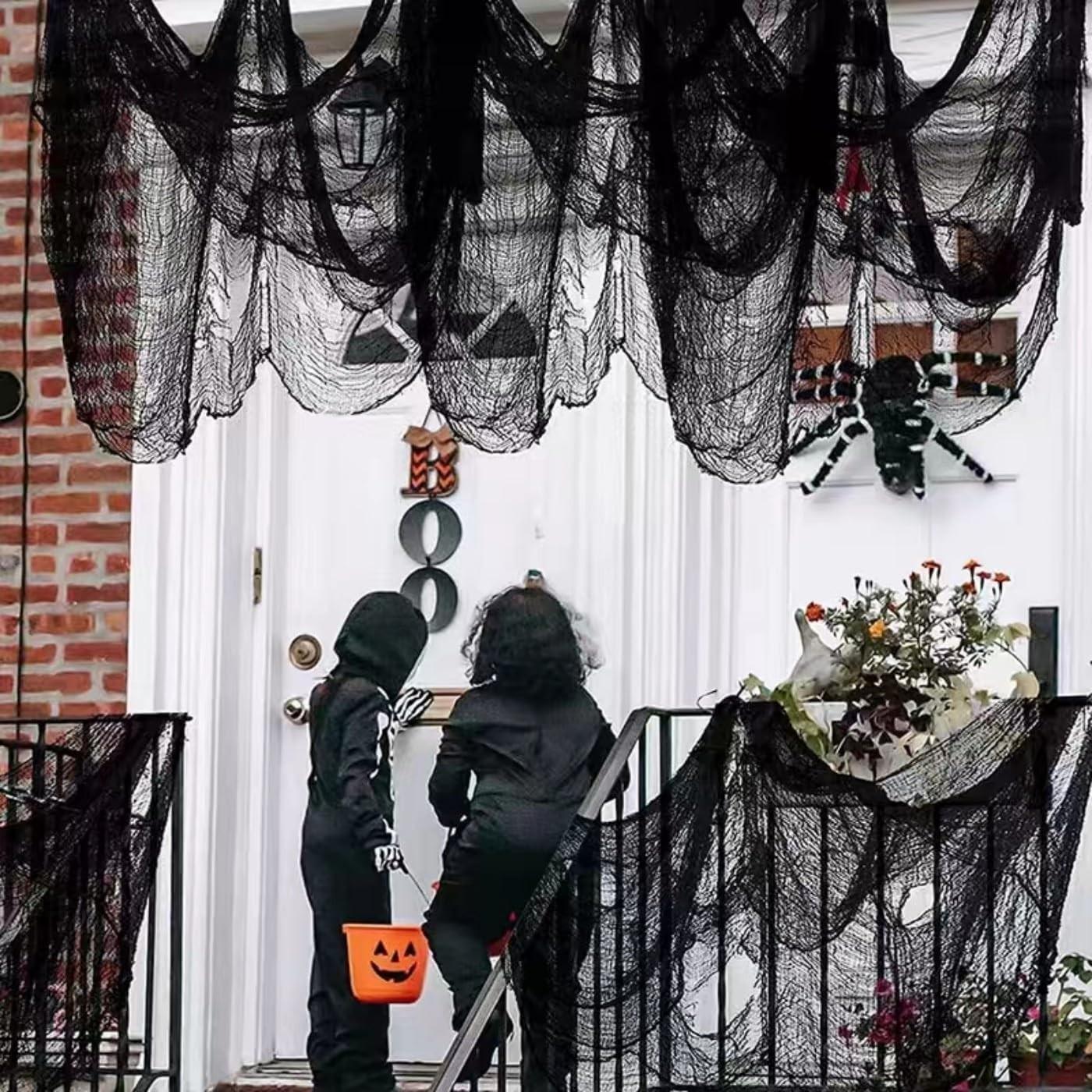 30x72-Inch Spooky Halloween Fabric, Eerie Gauze for Party Decorations, Packs of 2 or 4 with 40 or 80 Spiders, Easy to Use