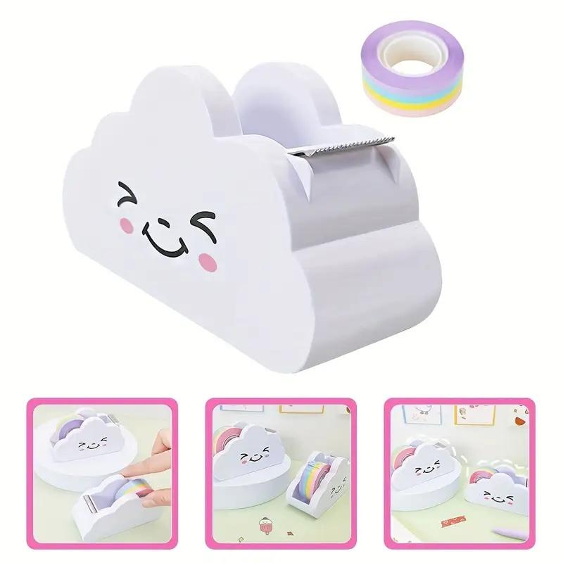 Cloud-Shaped Tape Dispenser Desktop Office Desk Tape Cutter with Rainbow Roll, Home Office School Supplies, Tape Roll Distributor