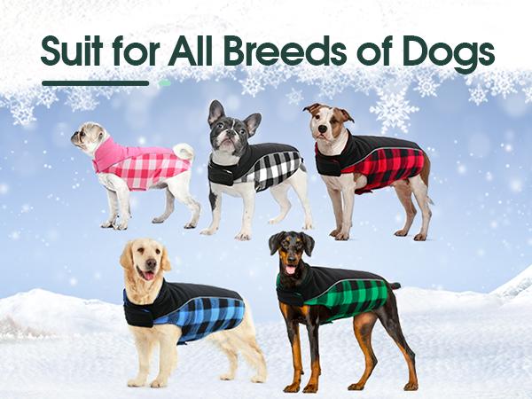 Kuoser Reversible Dog Coat, Warm Waterproof Dog Jacket, British Style Plaid Dog Winter Coats, Puppy Cold Weather Vest Windproof Outdoor Clothes Dog Snow Jackets for Small Medium Large Dogs