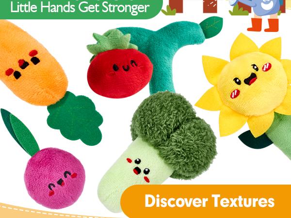 hahaland My First Garden Stuffed Toys Set Sensory for Babies 6-12 Months First Birthday Gift Plush Toy Montessori Educational Learning Toddler Toy with Rattle Maracas Cradle Safe Soft for Newborns & Infant Easter Stuffer Ideas Gift for Kids Carrot - Cute