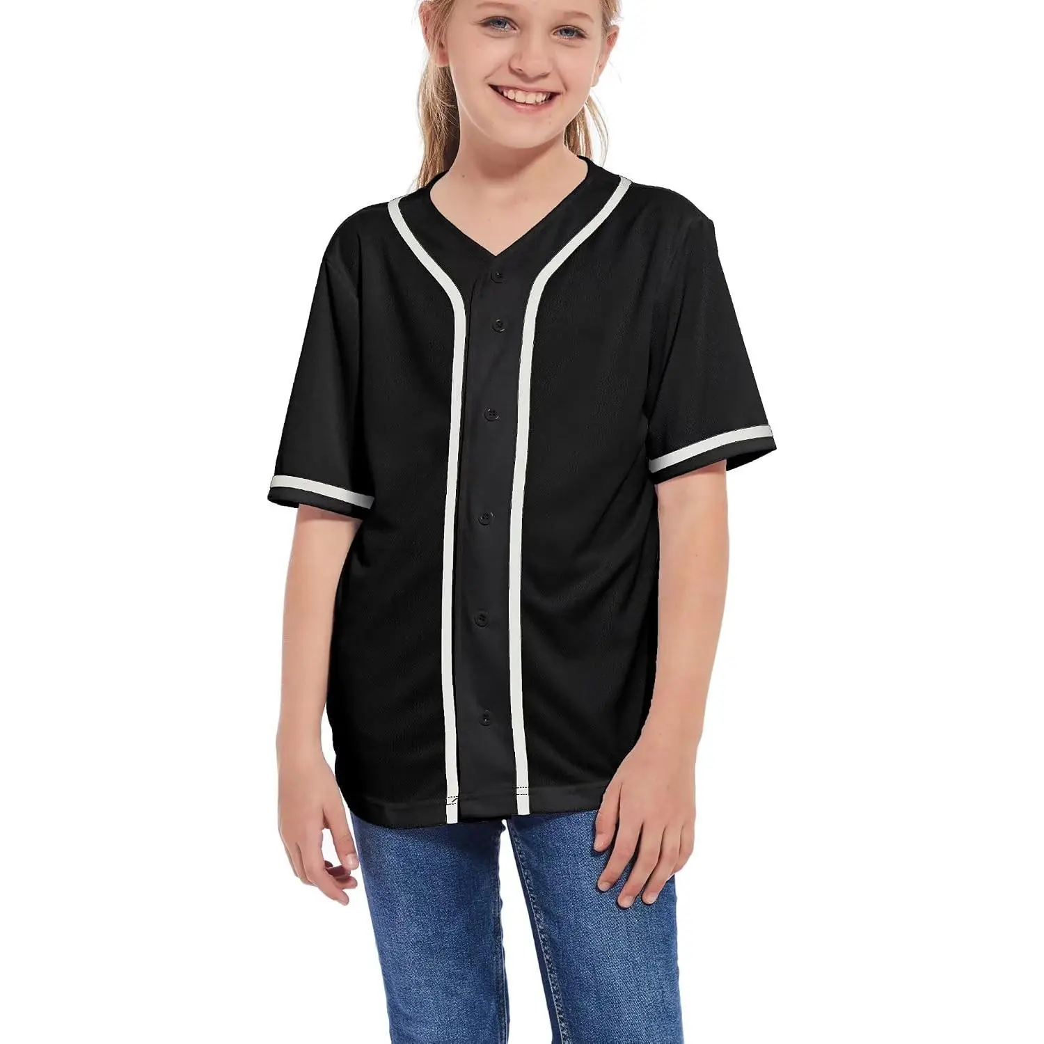 Kids Baseball Jersey Button Blank Softball Team Uniform Girls Boys Hip Hop T-Shirt Solid Color Sweatshirt