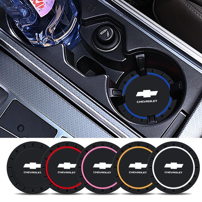 2pcs Chevrolet Emblem Car Coaster, Anti-Slip Silicone Drink Holder, Waterproof Cup Mat for Chevrolet Models, Interior Accessory