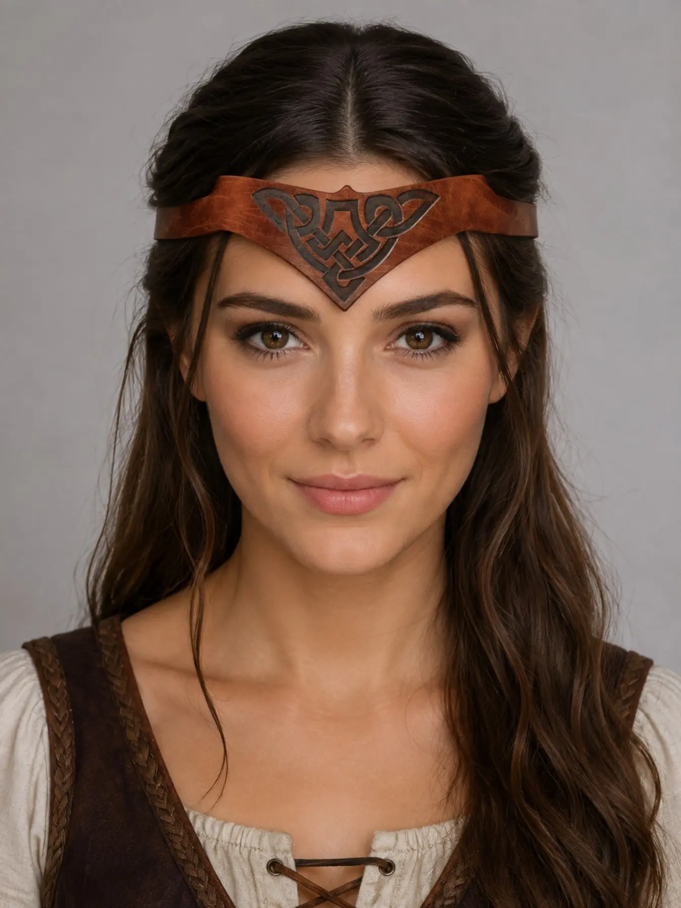 Medieval Embossed Leather Headband, Adjustable Renaissance Style Hair Accessory, Role-Playing Costume Prop, All Seasons Wear