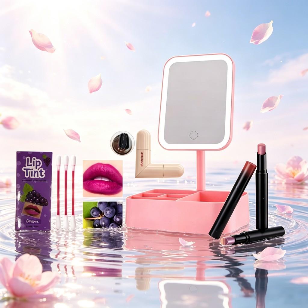 7-Piece Makeup Set, Includes Lipstick, Eyeliner, Eye Shadows, Mirror, Bag, Perfect for Romantic Occasions, Birthday Gift for Friends and Mom