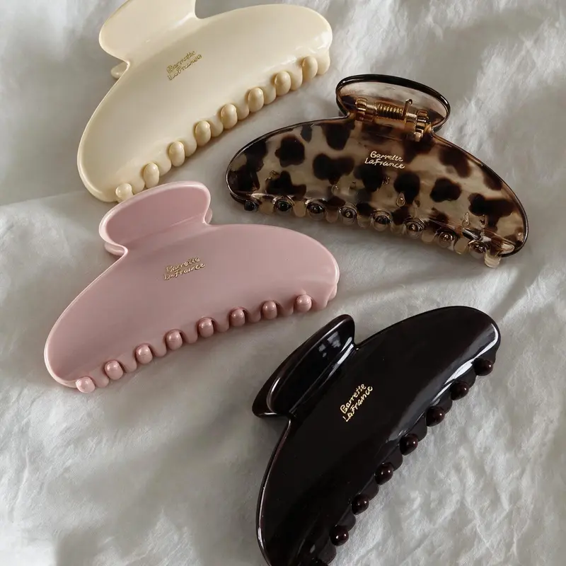4pcs Women's 10.8cm/4.25in Yuan Bao Shaped Beige Pink Tortoiseshell Chocolate Color Lightweight Plastic Hair Clips Fashion Versatile High-End Elegant Elegant Minimalist Style Solid Color Hair Claws Bathroom Hair Accessories Suitable For Daily Wear Cas