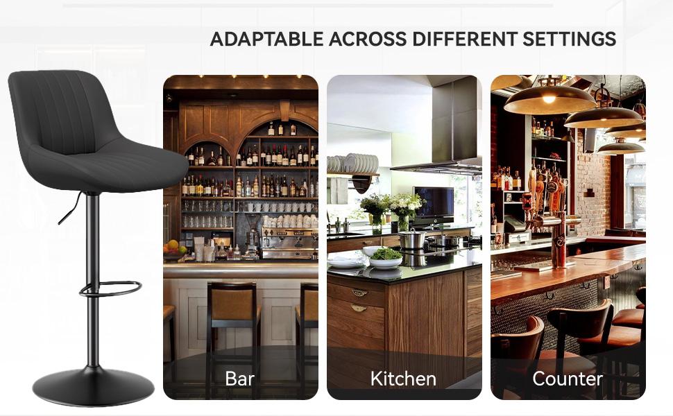 Bar Stools Set of 2, Adjustable Modern Swivel Bar Stools with Backs, Counter Height Performance Fabric Island Chairs for Home Kitchen, Dark Brown