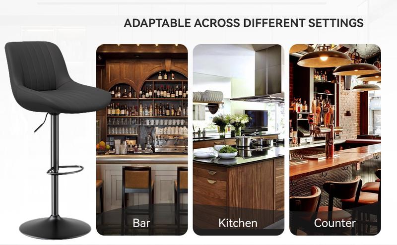 Bar Stools Set of 2, Adjustable Modern Swivel Bar Stools with Backs, Counter Height Performance Fabric Island Chairs for Home Kitchen, Dark Brown