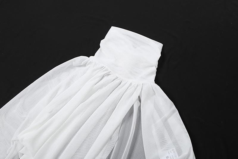 DOUCIU Summer Beach Vacation Yacht Party Sexy Hot Beautiful Cool Women'S Thin Style Solid Color Mesh See Through Long Sleeved Top Skirt Two-Piece Set