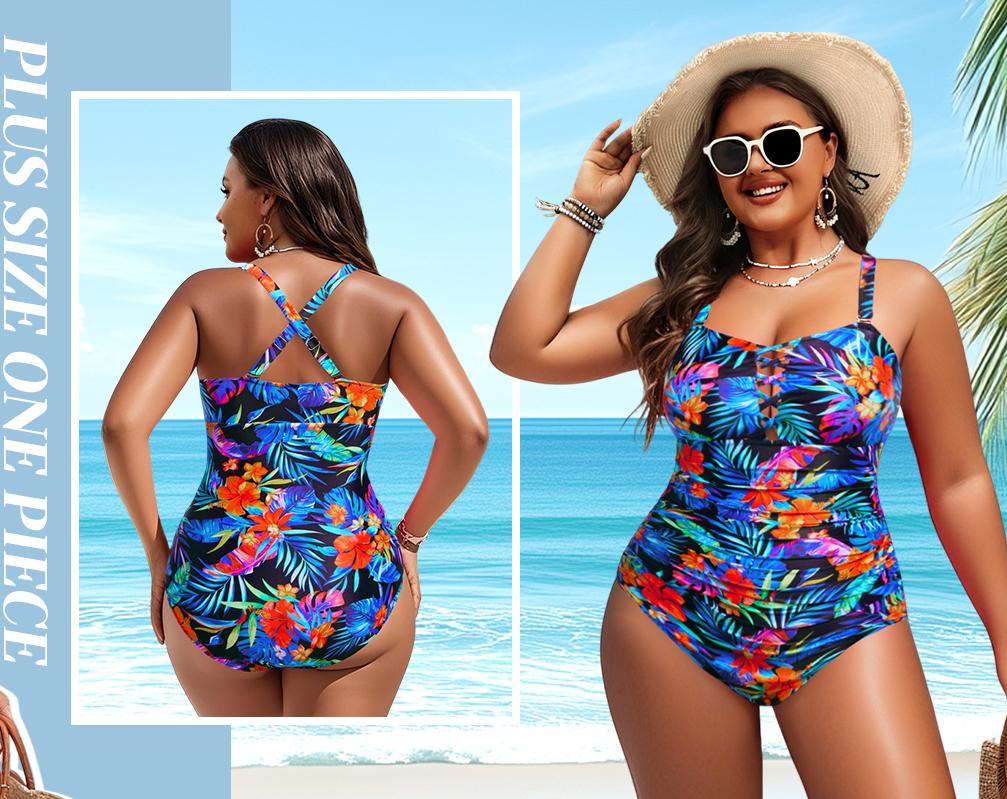 Yonique Women Plus Size One Piece Swimsuits Tummy Control Bathing Suits Vintage Swimwear