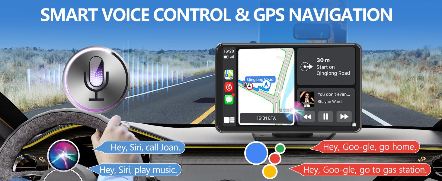 【PASLDA】Portable Wireless Carplay Car Stereo, 7" HD Touchscreen for Car with Apple CarPlay & Android Auto with Backup Camera/Mirror Link/Voice Control/Bluetooth/GPS/AUX for All Vehicles