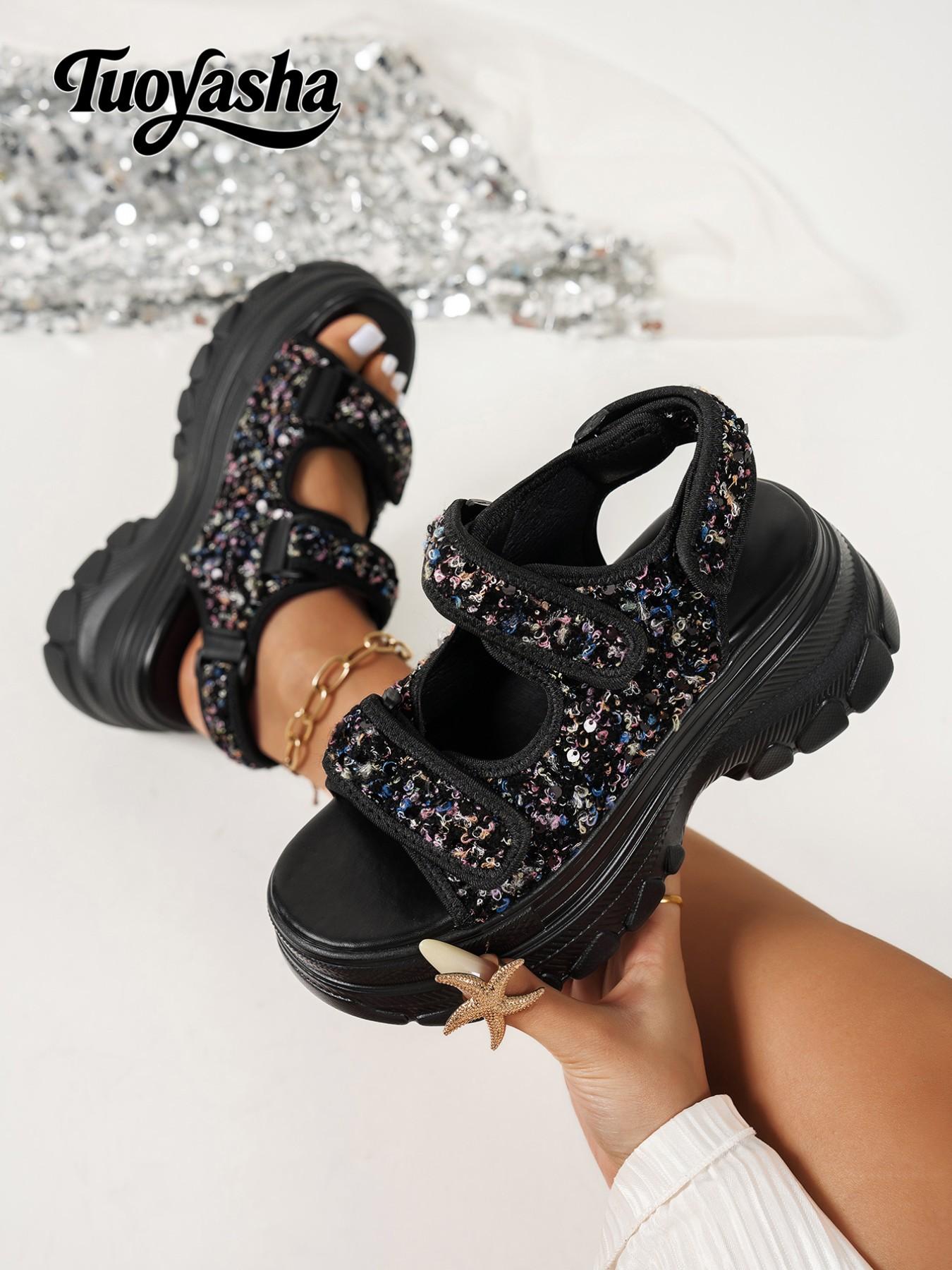 Vintage Artistic Colorful Thick Sole Sandals, Mixed Yarn Chunky Flower Design, Artisanal Style, Comfortable Summer Footwear